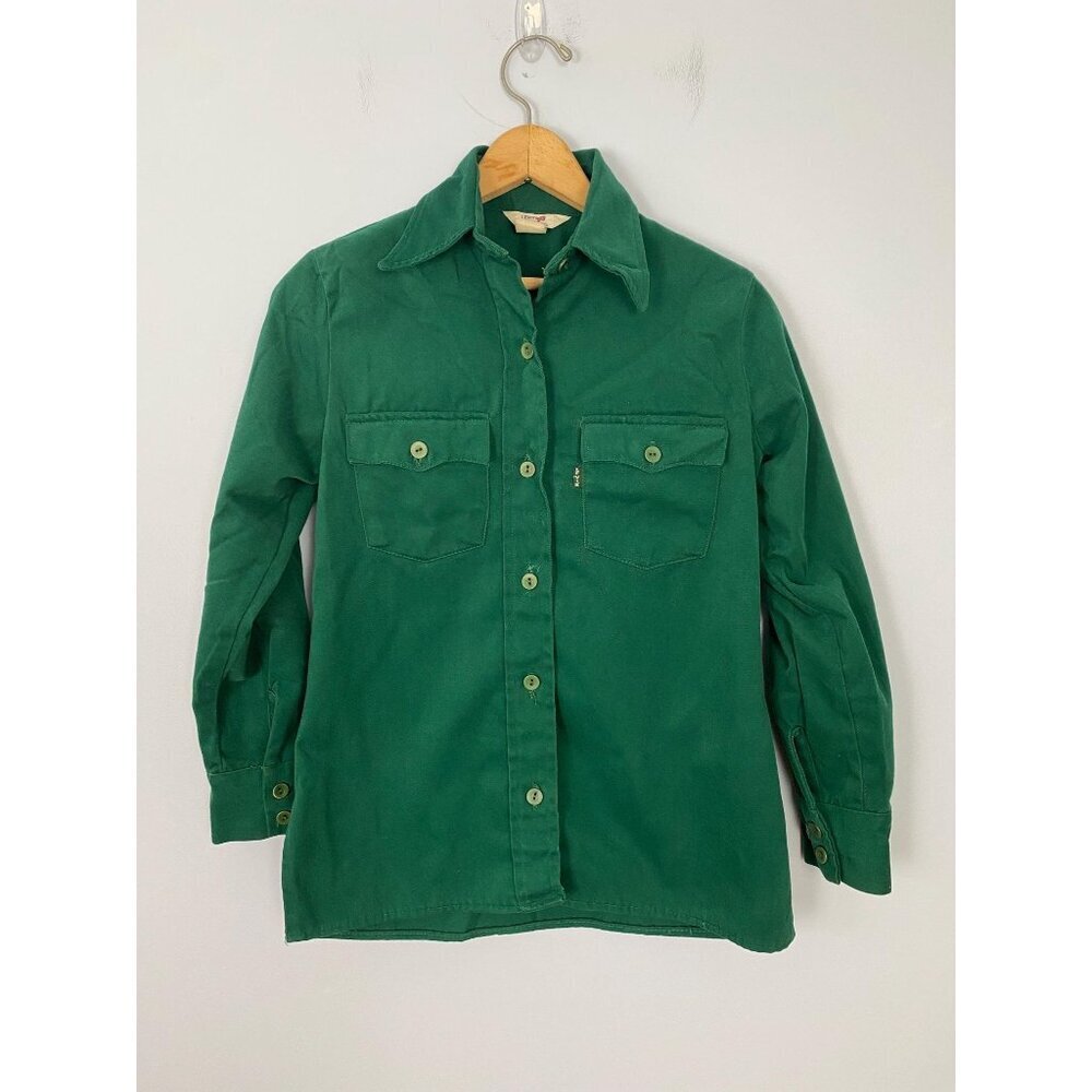 Vintage 1970s Levi's Big E Green Corduroy Shirt, Women's Size XS, Made in USA